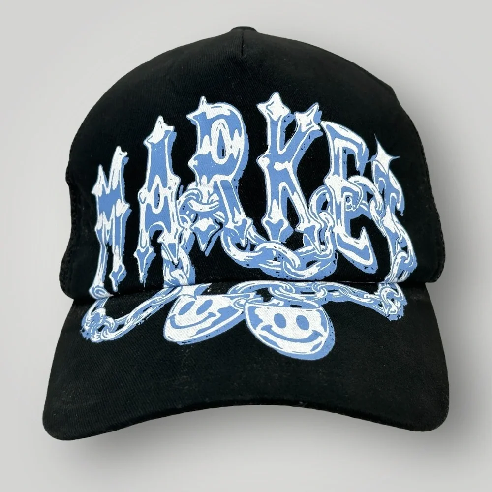 Market Smiley Chains Trucker Hat Black Mesh Snapback Cap One Size‎ Streetwear